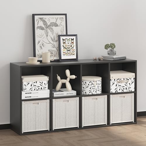 NewBeth Wooden Cube Storage Organizer with Closed Back Panel,White Shelf Heavy Duty Cubby Storage Organizer with Compartments for Living,Display Shelf,Bookshelf (Black, 8-Cube)