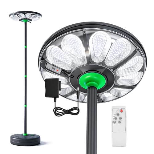 Lampione solare per esterni, faretto solare a LED da 75W con sensore di movimento e palo alto 240cm, base riempibile d'acqua, luce di sicurezza, lampade solari per giardino parcheggio cortile garage