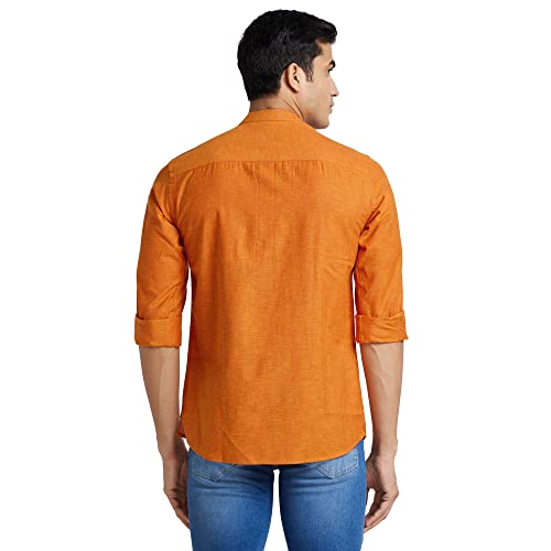 Image of Park Avenue Men's Cotton Polyester Blend Solid Pattern Slim Fit Mandarin Collar Full Sleeve Formal Shirt