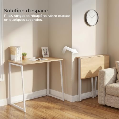 Bureau pliant assemblage facile 80x40cm avec cadre en métal robuste - 4
