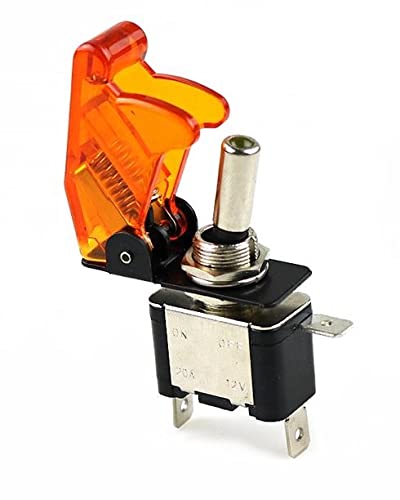 Commutateur à Bascule LED Jaune 12V 20A avec Capot de Sécurité Avion pour Voiture KLVN
