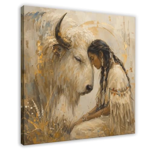 Poster femme autochtone buffle blanc, cadeau spirituel original, toile décoration 30 cm