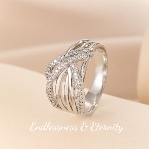 ENDLESSNESS & ETERNITY Criss-Cross Multi-Row CZ Cubic Zirconia Ring Twist 14K Gold Plated Wedding Band Ring Chunky Statment Band Ring3