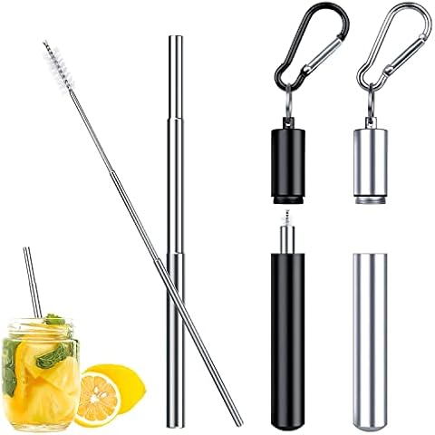 Pajitas Telescópicas Reutilizables de Acero Inoxidable con Cepillo de Limpieza y Mosquetón Cover