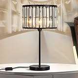 Siljoy Modern Crystal Table Lamps, 3-Way Black Nightstand Lamp with K9 Crystal Lampshade, 21.6'' Con