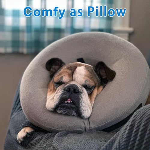 Image of Inflatable Dog Cone Collar, Soft Dog Cone Blow-up Protective Recovery Collar, Grey (L Size)