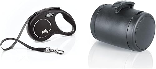 FLEXI Nueva correa retráctil clásica para perro (cinta) con multicaja y sistema de iluminación LED, 16 pies, pequeña hasta 33 libras, color negro