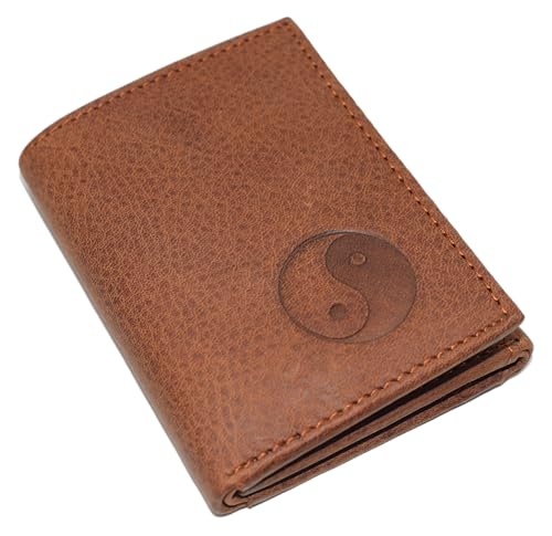 MARSHAL Real Leather Yinyang Bifold Trifold Wallet RFID Blocking Wallets for Men (Trifold)