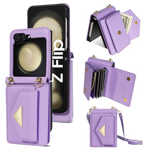 Étui portefeuille pour Samsung Galaxy Z Flip 8 violet avec boucle