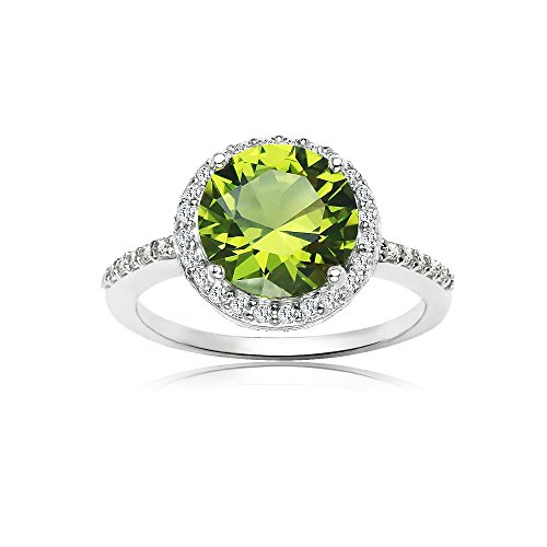 Cadeau bague argent 925 peridot rond et zircone cubique Ice Gems