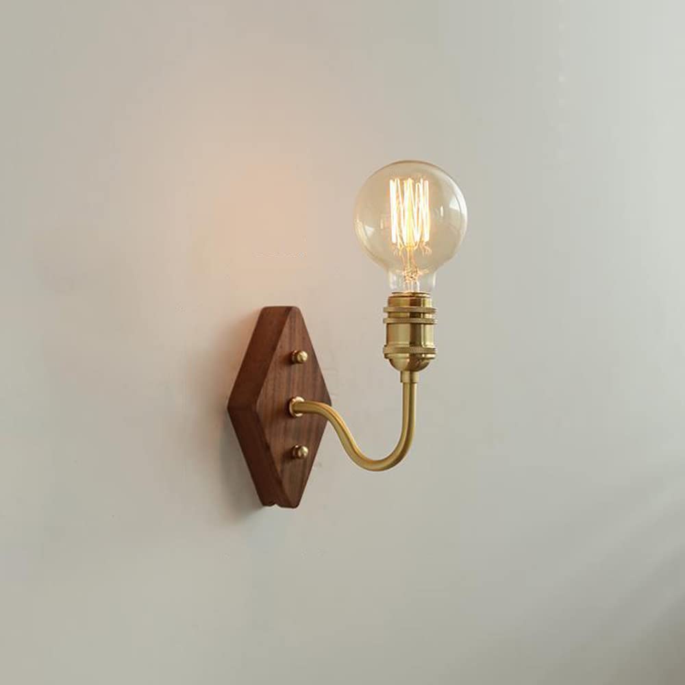 SXSCARKX Wood Wall Light Industrial Sconce Copper Lamp, Farmhouse Sconces Vintage Mount Lighting Fixture, Living Room Loft Cafe Bar Decor E27 Lamps (Color : Walnut)