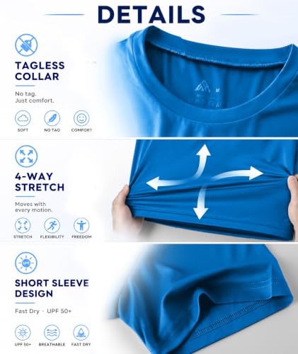 Image of 3 Pack Mens Swim Shirt Rash Guard Workout Shirts UPF 50+ Short Sleeve Fast Dry Sun Protection Lightweight Water Shirt