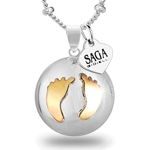 SAGA GIOIELLI® Necklace Calling Angels Bola Mexican Gold Feet Cover
