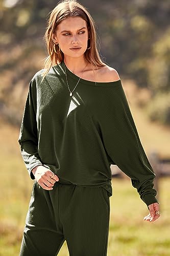 PRETTYGARDEN Women's Fall 2 Piece Lounge Set Long Sleeve Tops Ribbed Pants Spring Matching Sweatsuit Travel Outfits Clothes