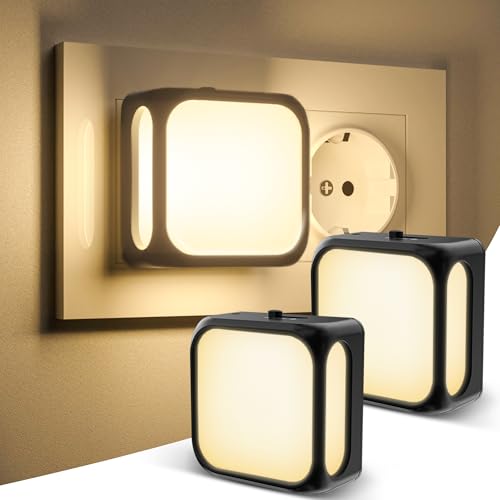 PURSNIC LED Luz Nocturna Infantil, 3000K Luces Nocturnas de Pasillo, Calienta la luz Lampara Mesita Noche, 5-100LM Luz Nocturna Ajustable, 1W Lampara Bebe Noche el Dormitorio, la Escalera (2 Pack)