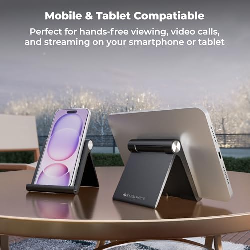 Image of Zebronics Foldable Mobile & Tablet Stand, Multi-Angle Adjustable, Supports Up to 30.48cm Devices, Lightweight & Portable Design (MTS30)