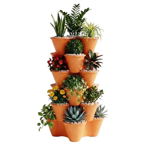 ORGANIZED Strawberry Planter Trio 3-Tier Stacking Pots Pack of 6 Vertical Garden Planters for Herbs Flowers & Vegetables Indoor Outdoor Gardening