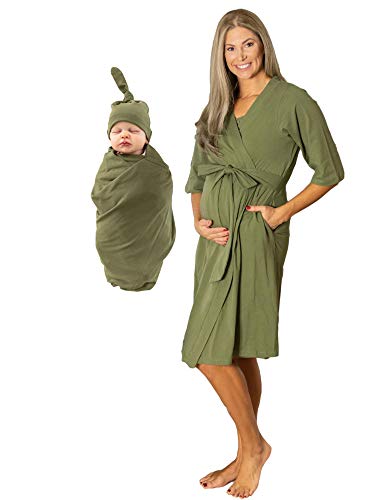 Image of Baby Be Mine Maternity Robe & Swaddle Set – Mommy and Me Hospital Outfits, Labor Delivery Gown, Matching Newborn Hospital Set