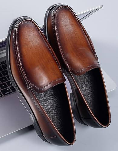 Santimon Men’s Leather Loafers Slip-On Dress Shoes – Comfortable Business Casual Penny Loafer – Lightweight Slip-Resistant Sole for Office2