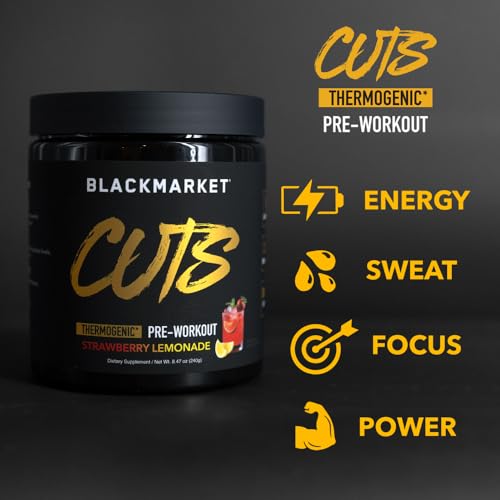 Image of BLACKMARKET CUTS Pre Workout - Flavored Energy Powdered Drink Mix for Men & Women, Great for Muscle Definition, Thermogenic, Creatine Free, (Strawberry Lemonade, 30 Servings)