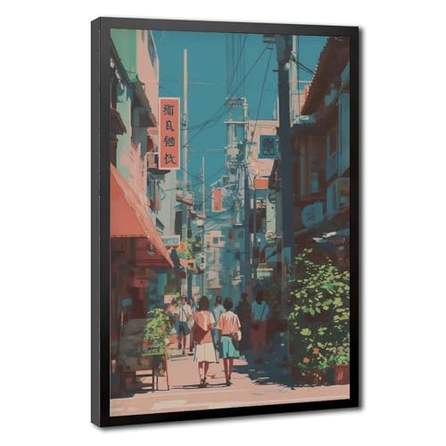 Toile Tokyo rétro haut de gamme : œuvre d'art urbain coloré pour sublimer votre chambre