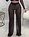 Springcmy Women See Through Sheer Mesh Pants Beach Swimsuit Bikini Bottom Cover up Club Elastic High Waist Wide Leg Pants E-Black