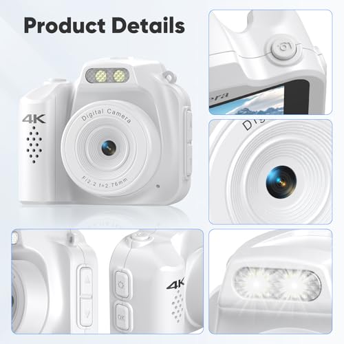 Generic Mini Camera 4K HD Video Recorder - Digital Keychain Camera with 32GB Card, 1.54" HD Display, Long Battery Life, Ultra-Portable Tiny Camera for Travel/Vlog/Night Shots (White) — view 5
