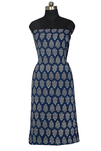 Image of Ethnics of Kutch Women's Ajrakh Modal Silk Natural Dye Hand Block Print Unstitched Kurta Fabric (For Lenght - Refer Bullet Point Below)