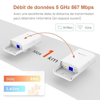 Tenda O1-5G Pont WiFi Extérieur 5GHz 867Mbps, 1KM Pont WiFi Ethernet Point à Point Longue Portée, Plug and Play, 2X Bridge WiFi IP65, PoE Passif, sans Fil CPE pour Ferme Garage Bâtiment etc.