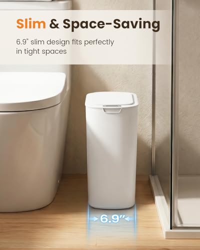 Image of Cesun 5 Gallon Automatic Bathroom Trash Can with Lid, White, Touchless