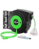 DEWENWILS Retractable Extension Cord Reel, 40 FT Heavy Duty Power Cord, 12/3C SJTOW Retractable Cord Reel, Lighted Triple Tap Outlets, 15A Circuit Breaker, Wall/Ceiling Mount, UL Listed, Green