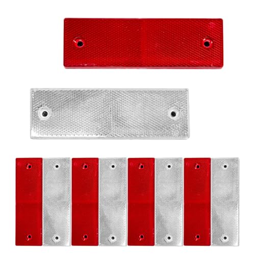 Image of 10 PCS Rectangular Safety Reflectors, Plastic Self Adhesive Safety Warning Reflective Stickers, Universal Stick-on Rear Safety Reflectors for Most Vehicles, Car Accessories (Red+White)