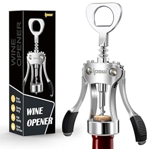 IPOW Wine Opener, Zinc Alloy Wine Bottle Opener, Wing Corkscrew Heavy Duty, Manual Multifunctional Cork Screw for Waiter, Silver