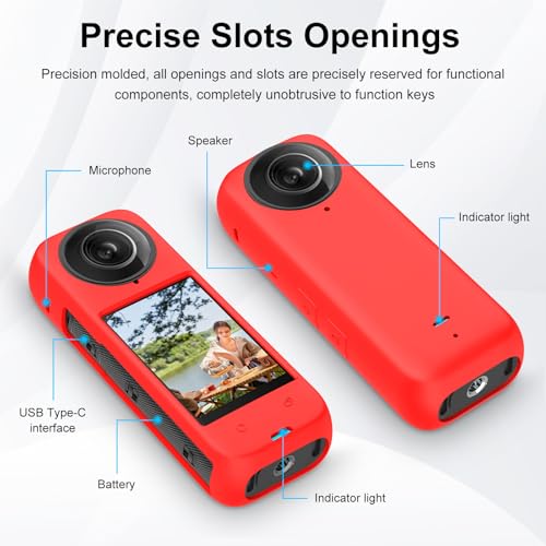 Funda protectora de silicona para Insta360 X4 con tapa de lente roja miniatura 2
