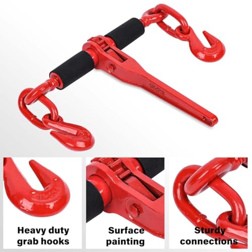 Lechansen Chain and Binder Kit 1/4\'\' -5/16\'\', 2 Pack G80 Ratchet Load Binder 1/4\'\' -5/16\'\', G80 Transport Chain 1/4\'\' ×20 Feet, 2,200lbs Working Load Safe Chains and Ratchet Binder for Hauling, Towing
