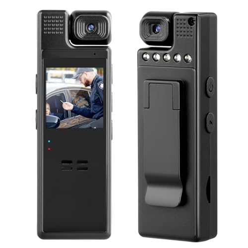 Aofesel 64GB Cámara de Cuerpo Con Audio y Pantalla IPS de 1,3' - Visión Nocturna 1080P Corporal de Policía (1200mAh) Con Lente Giratoria de 180° y Clip