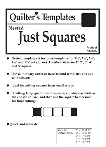 Marti Michell 8029 | Just Squares Nested Template Set Patchwork and Quilting Templates Rulers