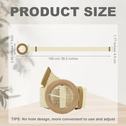 2 Pieces Adjustable Straw Woven Belt with Belt Buckle for Women, Wide Fashion Boho Waist Belt Band for Dress Jeans2