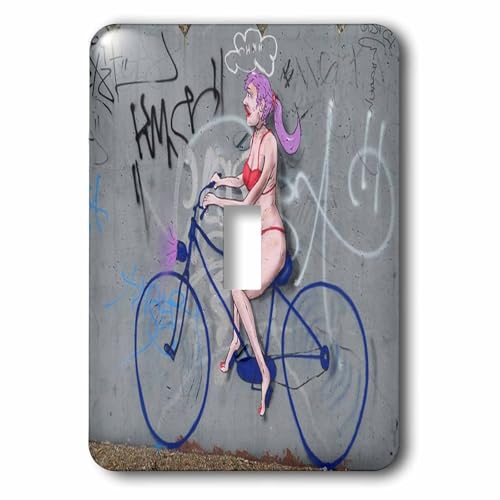 Interrupteur à bascule unique graffiti dame vélo décoration murale originale 3dRose - 2
