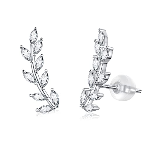 925 Sterling Silver Ear Crawler Earrings Leaf Star Heart Ear Climber Earrings Hypoallergenic Stud Earrings for Women Cartilage Jewelry