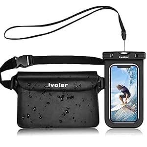ivoler Waterproof Pouch Bag + Phone Case, Waterproof Case Dry Bag for Beach,Swim,Boating,Kayaking,Hiking,Protect Phone, Camera, Cash, Mp3, Passport, Document From Water, Sand, Snow, Dust – Black