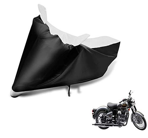 Image of Auto Hub Bike Cover Compatible with RE Classic 350 with Mirror Pocket, Dustproof, Heat Resistant, Triple Stitched, Classic 350 Bike Cover- Black, White