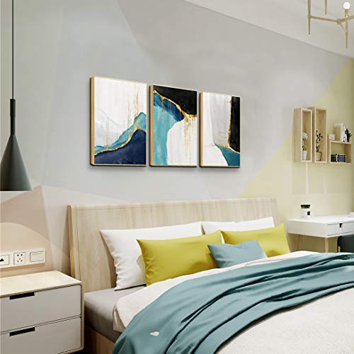 Abstract Art in Navy Blue and Gold Canvas Print Wall Art with Gold Foil Wall Decor Landscape Pictures Framed for Living Room and Bedroom Home Decoration 24x48 inches