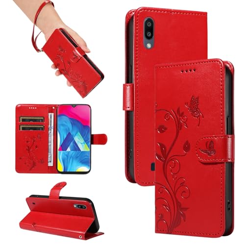SRISHP Cover per Samsung Galaxy A10, Magnetica Cover a Libro con Slot per Schede, Custodia in PU Pelle Portafoglio per Galaxy A10, Rosso