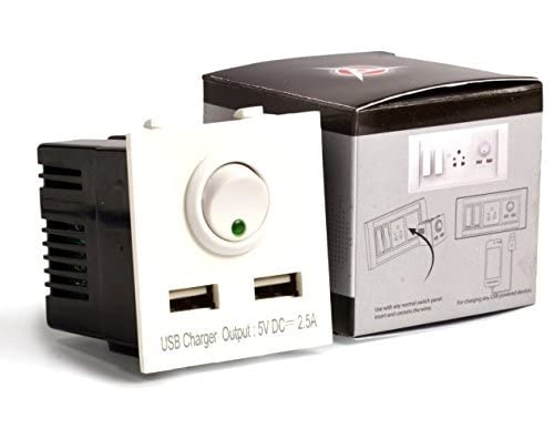 Shubh Empire Kart Dual USB Wall Socket Charger for Switch Board,USB Modular Wall Switch Socket Charger,USB Ports Wall Socket Charger Electrical Panel Output with - 5V-2.5 Amp (Made in India)-Pack of 2