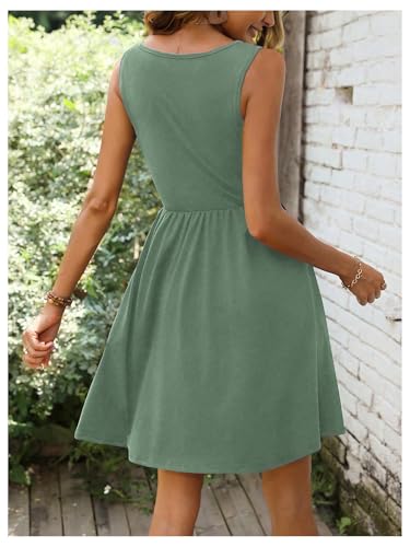 SweatyRocks Women's Twist Button Front A Line Short Dress Scoop Neck Sleeveless Flared Dresses2