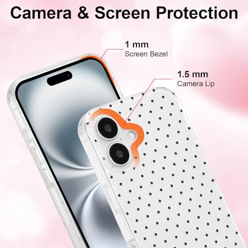 QLTYPRI for iPhone 16 Case, Cute Polka Dot Pattern Aesthetic Phone Case, Raised Camera Protection Durable TPU Slim Shockproof Protective Phone Cover for Girls Women - White - Image 3