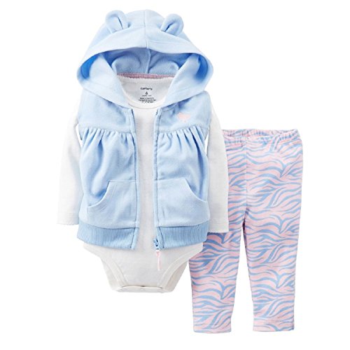 Carter's Baby Girls' 3-Piece Animal Hooded Fleece Vest Set (24 Months, Purple/Zebra)