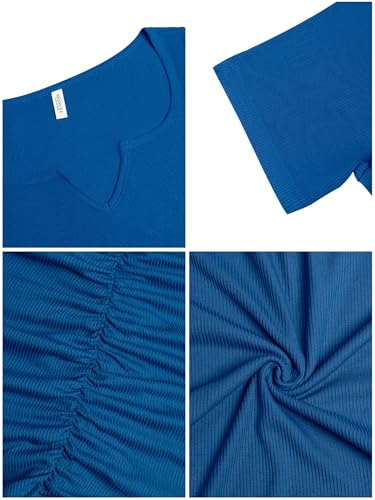 Image of Missufe Women's Short Sleeve V Neck Ruched Bodycon Summer Casual Short T Shirt Dress