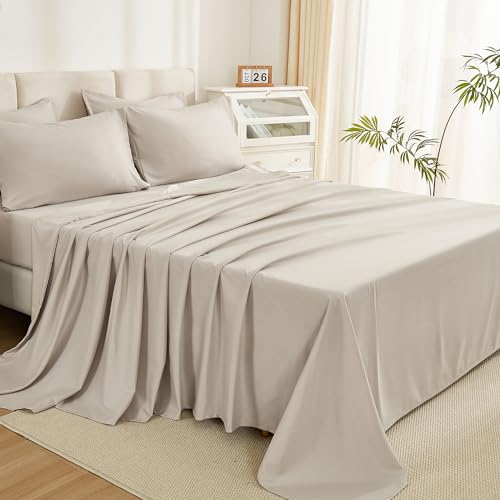 Litanika Comforter California King Size Set Tannish Grey - 7 Pieces Bed in a Bag California King Bedding Comforter Sets, Plain Lightweight Bed Set with Comforter, Sheets, Pillowcases & Shams